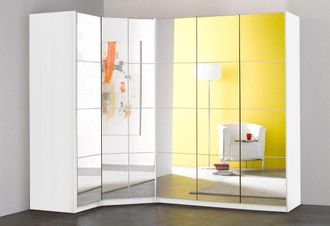 Priess Eckkleiderschrank »Malaga Schlafzimmerschrank Ecklösung erweiterbar in drei Farben« Kleiderschrank Schrank Garderobe Stauraumwunder mit Spiegel