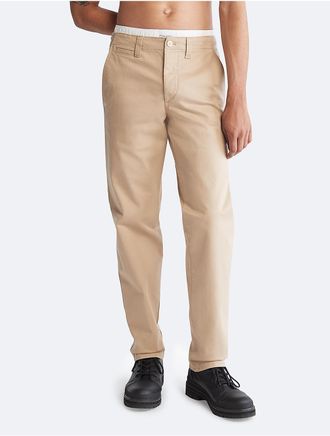 Calvin Klein Mens Solid Utility Chinos - Brown - 29W x 30L