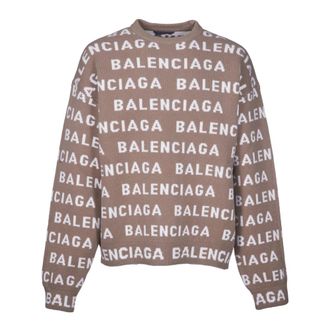 Balenciaga Round-neck Knitwear, male, Beige, Size: M Logo Sweater
