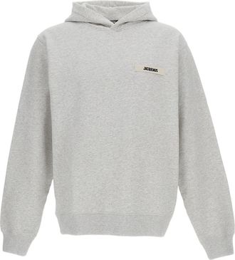Jacquemus Relaxed Fit Grey Hoodie With Grosgrain Logo Patch