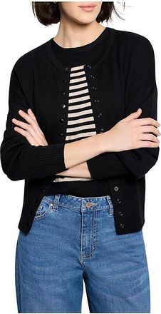 Nic+Zoe Snap It Up Pure Cotton Cardigan Womens Sweater Black Onyx : MD (US 8-10)