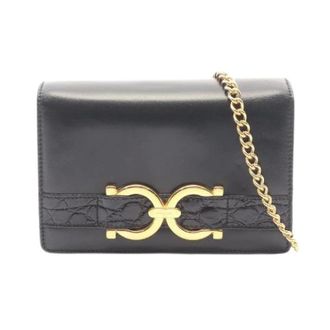 Ferragamo Pre-owned Cross Body Bags, female, Black, Size: ONE SIZE Pre-owned Gancini mini embossed leather shoulder bag