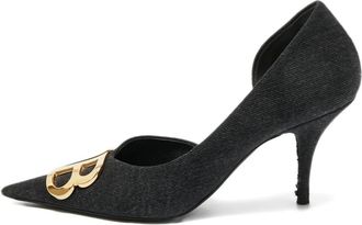 Balenciaga Pumps denim con logo - Nero
