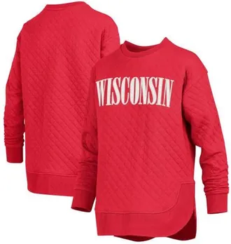 Pressbox Womens Pressbox Red Wisconsin Badgers Quilted Long Sleeve Pullover Sweatshirt at Nordstrom, Size Small