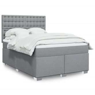 vidaXL Cama Box Spring Con Colch&oacute;n Tela Gris Claro 140x190 Cm Vidaxl