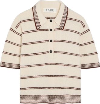 R&oacute;he Striped Towelling Cotton-blend Polo top - Beige - 38 (UK10 / S)