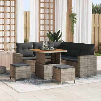 vidaXL Conjunto De Sof&aacute; De Jard&iacute;n 8 Pcs Gris Rat&aacute;n Sint&eacute;tico