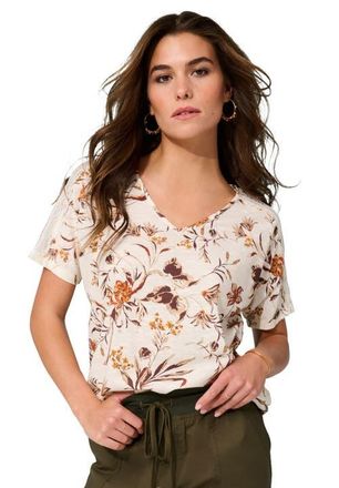 Roaman's Lace Trimmed Textured Tee in Ivory Garden Flowers at Nordstrom, Size 20