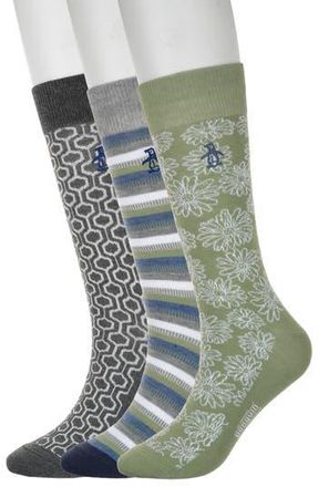 Original Penguin Ayres Floral Assorted 3-Pack Crew Socks in Sage at Nordstrom Rack