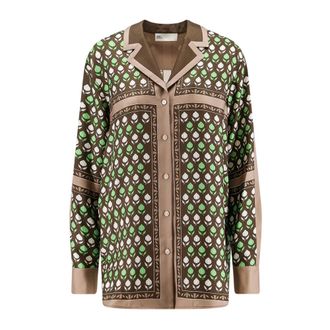 Tory Burch Tory Burch, Shirts, female, Multicolor, Size: 2XS Printed Silk Bowling Shirt