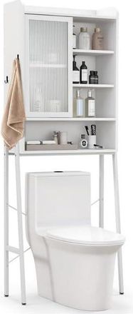 Costway Costway - Armario De Almacenamiento Sobre El Inodoro Wc, Mueble Sobre Inodoro Con 6 Compartimentos, Armario Para Lavadora 2 Puertas Con Estantes Ajust