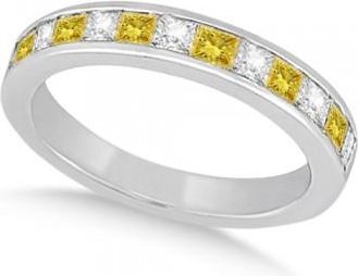 Allurez Channel Set Princess White & Yellow Diamond Wedding Band Platinum 0.60ct