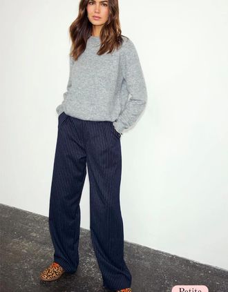 Never Fully Dressed Womens Navy Arden pinstripe trousers in petite - Blue - Size: 10