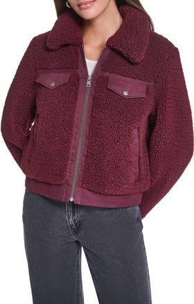 Levi's Fleece & Denim Bomber Jacket in Oxblood at Nordstrom, Size X-Small