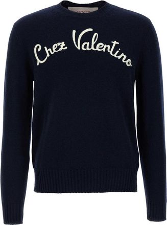 Valentino Garavani Chez Valentino Sweater - Heren - Ronde hals truien - Blauw - L - Wol - Truien & Vesten