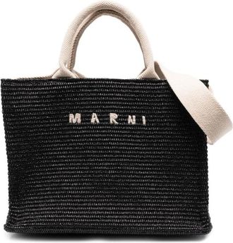 Marni Tassen, Dames, Zwart, ONE Size, Katoen, East-West Small Tote Bag