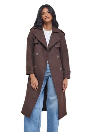 Warehouse Wool Mix Belted Trench Coat in Chocolate at Nordstrom, Size 10