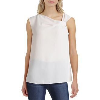 Halston Heritage Top Womens Beige Stretch Asymmetrical Twist Neck Blouse JZZ107