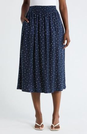 Caslon Linen Blend Pull-On Skirt in Navy Still- White Cabana Dot at Nordstrom Rack, Size X-Small