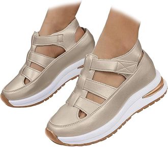 Generic Bootara Shoes Women - Arch Support, Bootara Womens Plus Size Hollow-Out Casual Sandals, Closed Toe Platform Height (Gold,7)
