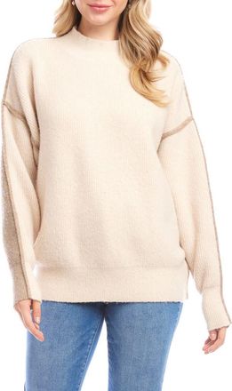 Karen Kane Colorblock Mock Neck Sweater in Sand Beige/Earth at Nordstrom, Size X-Large