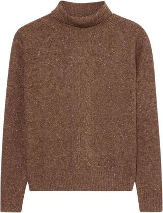 Brooks Brothers Donegal Wool Blend Turtleneck - Dames - Coltruien - Bruin - M - Wol - Truien & Vesten