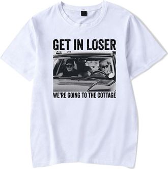 Generic Heated Rivalry T-Shirt Get in Loser Were Going to The Cottage Crewneck Short Sleeve Casual Fashion Tee (White,M)