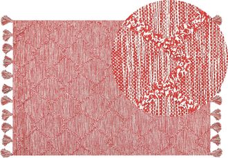 Beliani Alfombra De Algod&oacute;n Rojo Blanco 140 X 200 Cm Tejido Grueso Dormitorio Nigde