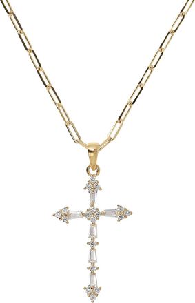 Autentica Cross Pendant With Paperclip Link Chain Necklace