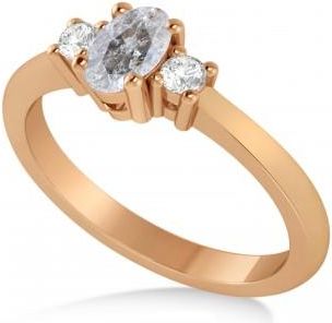 Allurez Small Oval Salt & Pepper & White Diamond Three-Stone Engagement Ring 14k Rose Gold (0.60ct)