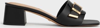 Charles & Keith Whitney Leather Buckled Block-Heel Mules