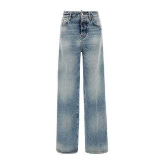 Dsquared2 Wide Jeans, female, Blue, Size: XS Light Diagonale Wash Baggy Jeans