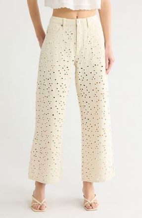 Vigoss Embroidered Eyelet High Waist Straight Leg Jeans in Ecru at Nordstrom Rack, Size 26