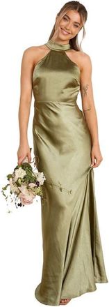 Six Stories Halter Neck Satin Bridesmaid Dress in Moss Green at Nordstrom, Size 10