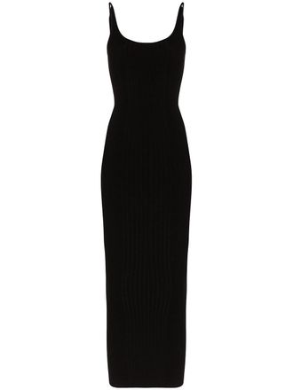 Paco Rabanne ribbed-knit maxi dress - women - Cotton/Spandex/Elastane - L - Black