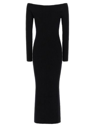 Max Mara Off-the-Shoulder Ribbed Wool-Cashmere Dress - Black