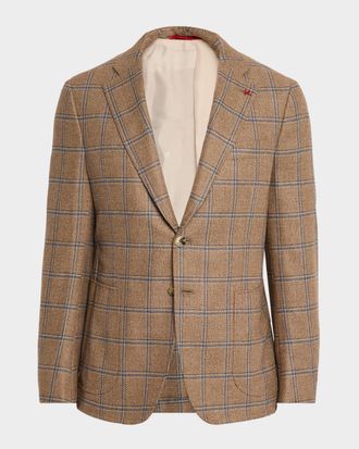 Isaia Men & apos;s Wool and Silk Windowpane Single-Breasted Sport Coat