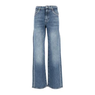 7 For All Mankind Jeans, Dames, Blauw, W29, Rechte Pijp Jeans met Zijdelingse Studs