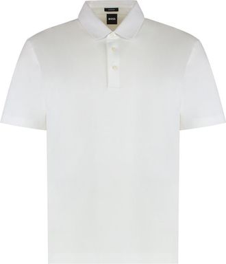 HUGO BOSS White Short-Sleeved Cotton Polo