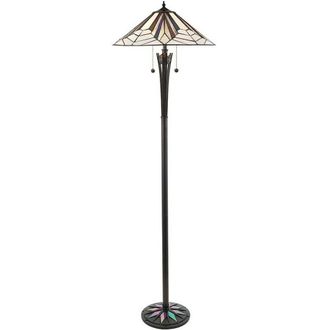 Loops 1.6m Tiffany Twin Floor Lamp Black Stem & Retro Stained Glass Shade i00003