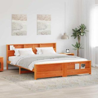 vidaXL Bed Frame with Headboard Wax brown 180 x 200 cm Solid pine wood vidaXL