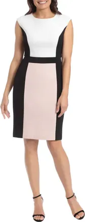 London Times Jewel Neck Cap Sleeve Dress In Peach