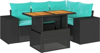 vidaXL Set De Muebles De Jard&iacute;n 5 Pzas Y Cojines Rat&aacute;n Sint&eacute;tico Negro Vidaxl