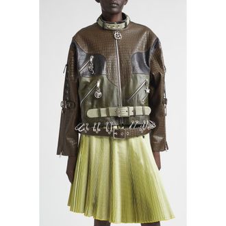 Chopova Lowena Inversion Lace-Up Leather Jacket in Green Multi at Nordstrom, Size Medium