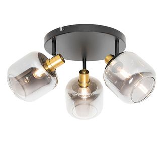 QAZQA Qazqa Moderno Foco De Techo Inteligente Negro Con Dorado Y Cristal Ahumado Con 3 Wifi P45 - Zuzanna Vidrio /acero Redonda Adecuado Para Led Max. 3 X 4