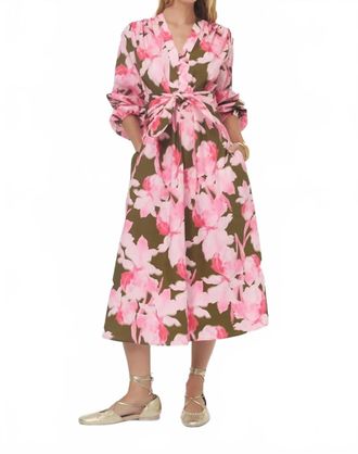 Hutch Braddock Long Sleeve Midi Dress In Olive/pink