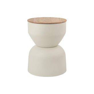 Miliboo Miliboo - Mesa Auxiliar Redonda De Dise&ntilde;o Con Almacenamiento En Metal Beige Y Madera Maciza De Mango &Oslash; 30 Cm Yoyo