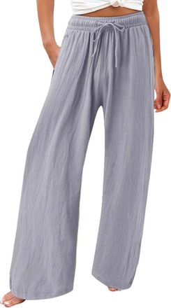 Generic Linen Trousers for Women UK Cotton Casual Loose Comfy Work Pants with Elastic High Waist Paper Bag Drawstring Pant Summer Lightweight Breathe Holiday 