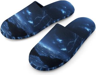 Generic Thunder Night City Mens Cotton Slippers Memory Foam Comfort House Shoes Winter Indoor Slipper for Hotel Casa Spa