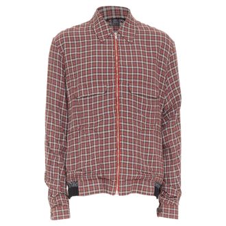 Undercover red plaid check grey wool rib trim zip up bomber shirt JP4 XL